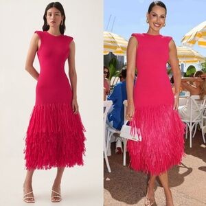 Aje | Dresses | Aje Rushes Raffia Knit Midi Dress In Colour Deep Fuschia  Size Small | Poshmark